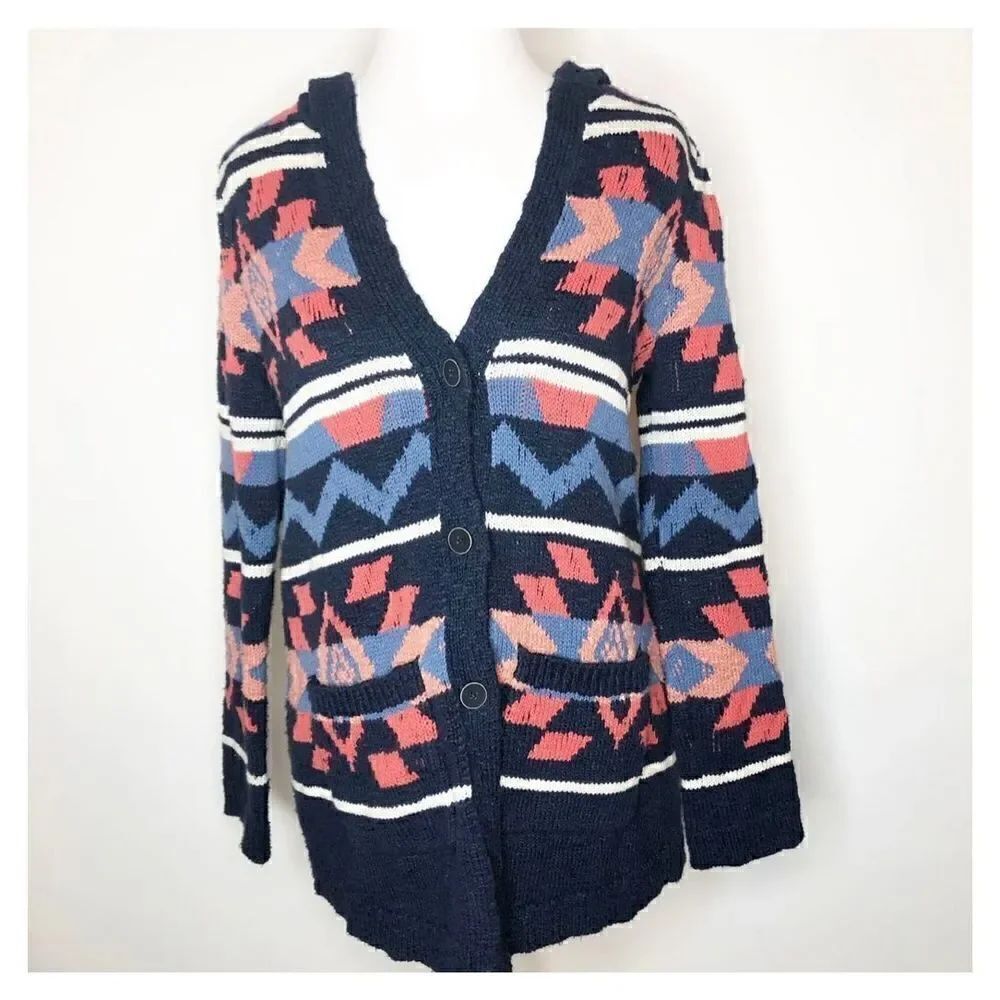 Lucky Brand hooded southwestern Aztec cardigan size small